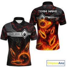 Load image into Gallery viewer, Black And Red Flame Custom Dragon Bowling Shirts For Men, Bowling League Shirts NQS11070