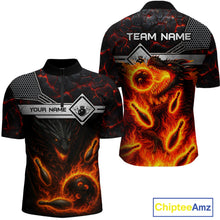 Load image into Gallery viewer, Black And Red Flame Custom Dragon Bowling Shirts For Men, Bowling League Shirts NQS11070