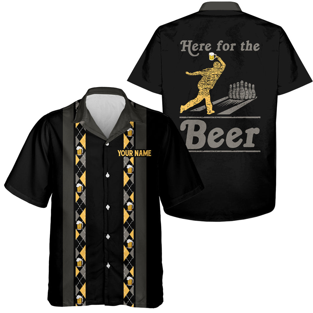 Personalized Black Retro Bowling hawaiian shirts Custom Here for the beer Team button up shirts NQS9409