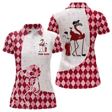 Load image into Gallery viewer, Red argyle plaid pattern flamingo golf wine Women golf polos shirt custom funny golf shirt for ladies NQS7850