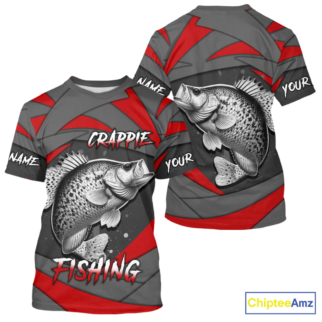 Gray and Red Crappie Fishing Jersey Custom Crappie Fishing Shirt for Team, personalized fishing gifts NQS10898