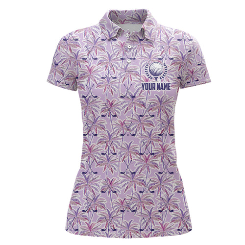 Purple palm tree golf clubs pattern Women golf polo shirts custom golf shirts for ladies, golf gifts NQS6879