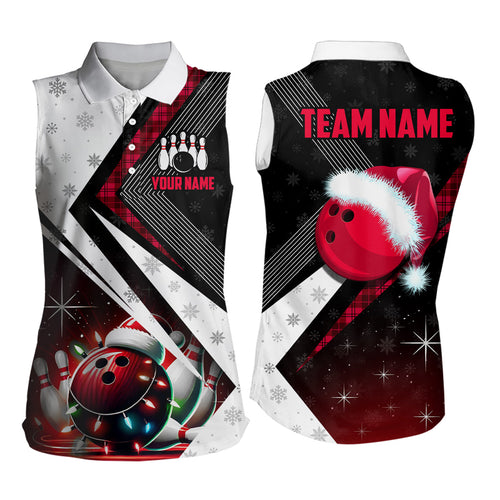 Red Christmas Bowling Sleeveless Polo shirts Custom Team Bowling Jerseys Xmas Gift For Bowlers NQS8981