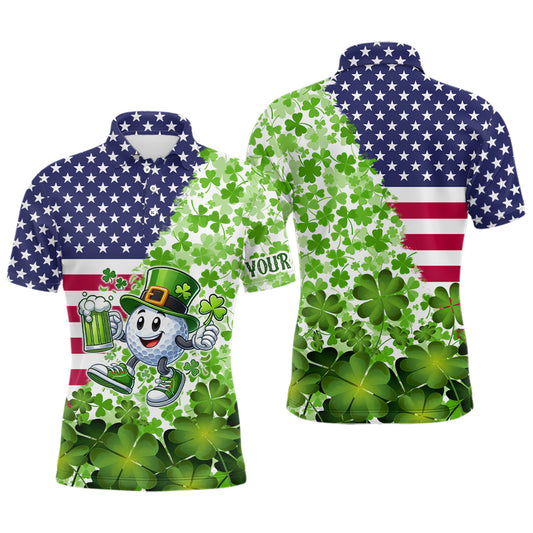 American flag St Patrick day shamrock golf pattern custom Mens golf polo shirts, golf outfits men NQS9580