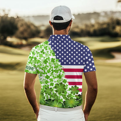 American flag St Patrick day shamrock golf pattern custom Mens golf polo shirts, golf outfits men NQS9580