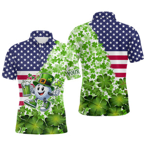 American flag St Patrick day shamrock golf pattern custom Mens golf polo shirts, golf outfits men NQS9580
