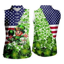 Load image into Gallery viewer, American flag St Patrick day shamrock pattern custom Team Women Sleeveless Polo Shirt NQS9581