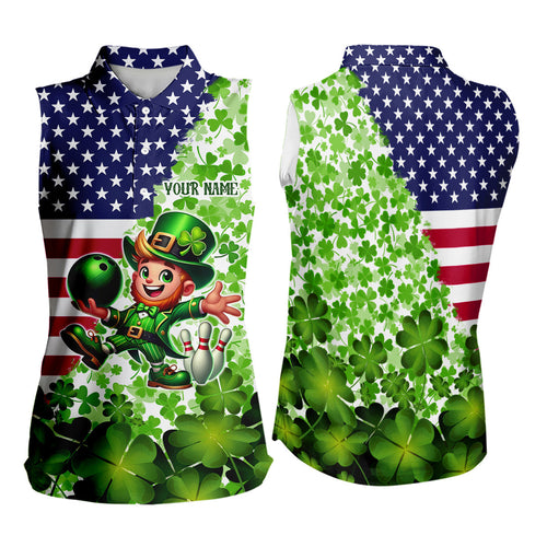 American flag St Patrick day shamrock pattern custom Team Women Sleeveless Polo Shirt NQS9581