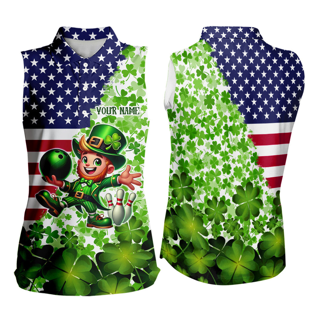 American flag St Patrick day shamrock pattern custom Team Women Sleeveless Polo Shirt NQS9581