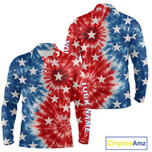 Load image into Gallery viewer, American Flag Tie dye pattern Mens golf polo shirts custom name patriotic golf attire for mens NQS9990