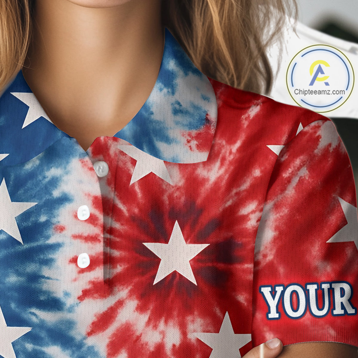 American Flag Tie dye pattern Womens golf polo shirt custom patriotic golf attire for ladies NQS9990