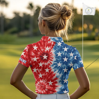 American Flag Tie dye pattern Womens golf polo shirt custom patriotic golf attire for ladies NQS9990
