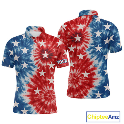 American Flag Tie dye pattern Mens golf polo shirts custom name patriotic golf attire for mens NQS9990