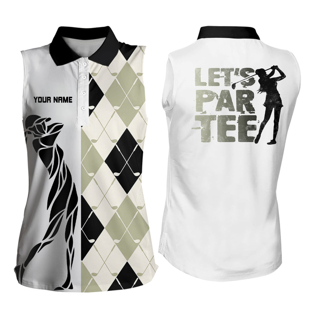 Black and white golf shirt argyle pattern golf clubs Women Sleeveless polo shirt Let's par tee NQS8079