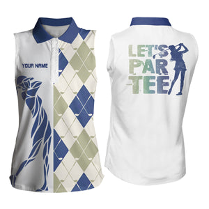 Blue and white golf shirt argyle pattern golf clubs Women Sleeveless polo shirt Let's par tee NQS8078