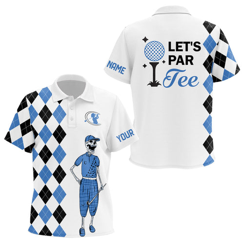 Black and blue argyle pattern Kid golf polo shirts custom Let's par tee skull golf gifts for kid NQS8081