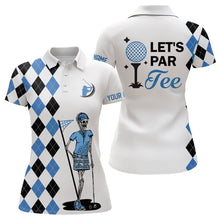 Load image into Gallery viewer, Black and blue argyle pattern Women golf polo shirts custom Let&#39;s par tee skull golf gifts for ladies NQS8081