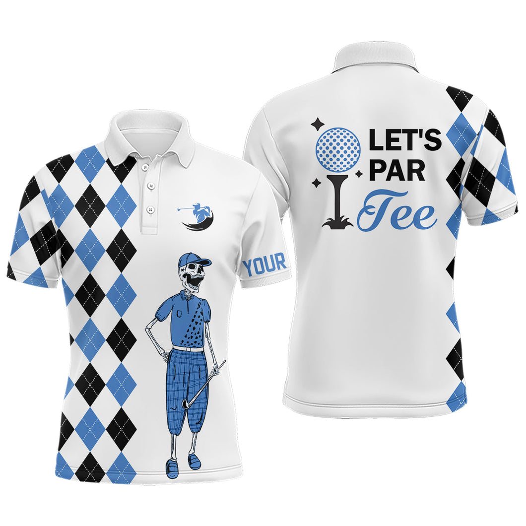 Black and blue argyle pattern Mens golf polo shirts custom Let's par tee skull golf gifts for mens NQS8081