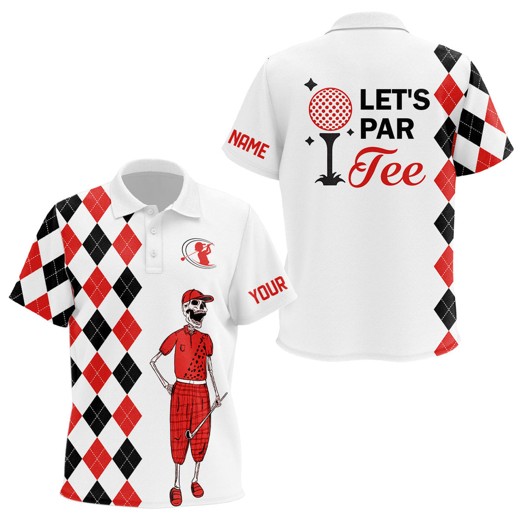Black and red argyle pattern Kid golf polo shirts custom Let's par tee skull golf gifts for Kid NQS8080