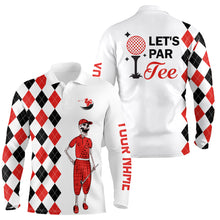 Load image into Gallery viewer, Black and red argyle pattern Mens golf polo shirts custom Let&#39;s par tee skull golf gifts for mens NQS8080