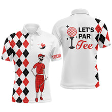 Load image into Gallery viewer, Black and red argyle pattern Mens golf polo shirts custom Let&#39;s par tee skull golf gifts for mens NQS8080