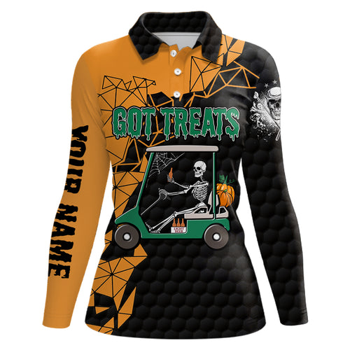 Black and orange Halloween golf skeleton Womens golf polo shirts custom got treats ladies golf tops NQS6174