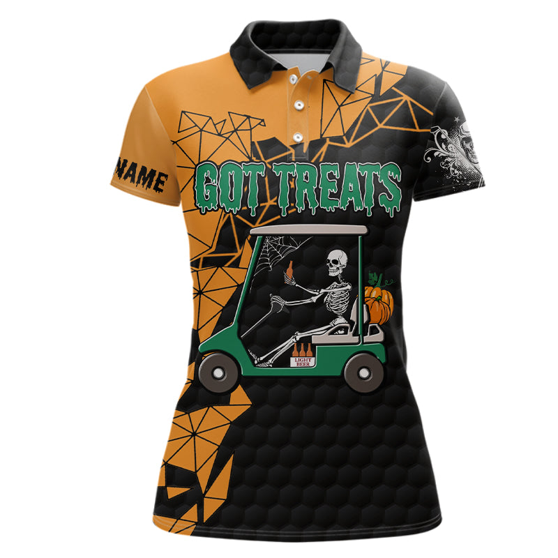 Black and orange Halloween golf skeleton Womens golf polo shirts custom got treats ladies golf tops NQS6174