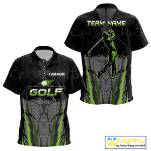 Black Camo Kid golf polo shirts custom golf attire for Kid, golfing gifts | Green NQS9995