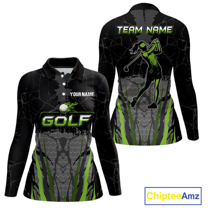Black Camo Womens golf polo shirts custom golf attire for ladies, golfing gifts | Green NQS9995