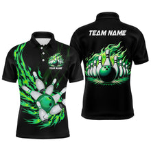 Load image into Gallery viewer, Green flame bowling ball and pins custom Men Bowling Polo Shirts, team mens bowling jerseys NQS7516