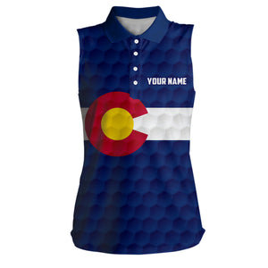 Womens sleeveless golf polos custom Colorado flag golf ball polos shirt for ladies, golfing gifts NQS7873