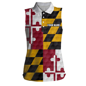 Womens sleeveless golf polos custom Maryland flag golf ball polos shirt for ladies, golfing gifts NQS7874