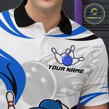 Load image into Gallery viewer, Blue and White Funny Bowling Shirts For Men Custom Team Bowling Polo, 1/4 Zip Jerseys NQS11103
