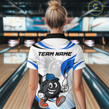 Load image into Gallery viewer, Blue and White Funny Bowling Shirts For Women Custom Team Bowling Polo, 1/4 Zip Jerseys NQS11103