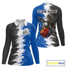 Load image into Gallery viewer, Lightning Thunder Eagle Bowling Polo, Quarter Zip Shirt For Women Custom bowling Team jerseys | Blue NQS11309