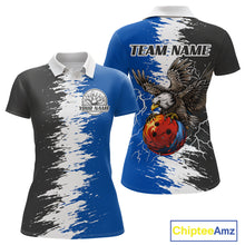 Load image into Gallery viewer, Lightning Thunder Eagle Bowling Polo, Quarter Zip Shirt For Women Custom bowling Team jerseys | Blue NQS11309