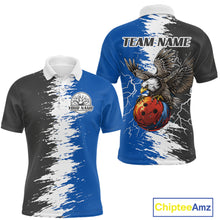 Load image into Gallery viewer, Lightning Thunder Eagle Bowling Polo, Quarter Zip Shirt For Men Custom bowling Team jerseys | Blue NQS11309