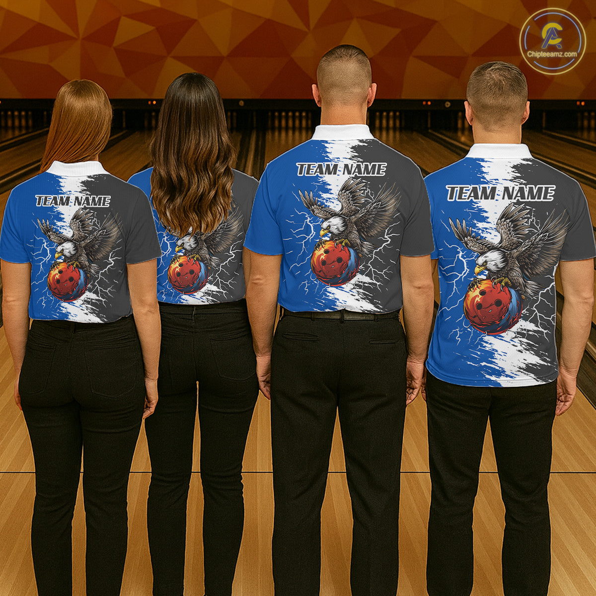 Lightning Thunder Eagle Bowling Polo, Quarter Zip Shirt For Women Custom bowling Team jerseys | Blue NQS11309