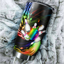 Load image into Gallery viewer, 1PC Rainbow flame Bowling ball and pins Custom Stainless Steel Tumbler Cup, bowling gifts for bowlers NQS9895