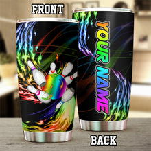 Load image into Gallery viewer, 1PC Rainbow flame Bowling ball and pins Custom Stainless Steel Tumbler Cup, bowling gifts for bowlers NQS9895