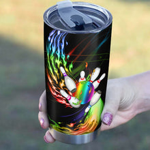 Load image into Gallery viewer, 1PC Rainbow flame Bowling ball and pins Custom Stainless Steel Tumbler Cup, bowling gifts for bowlers NQS9895