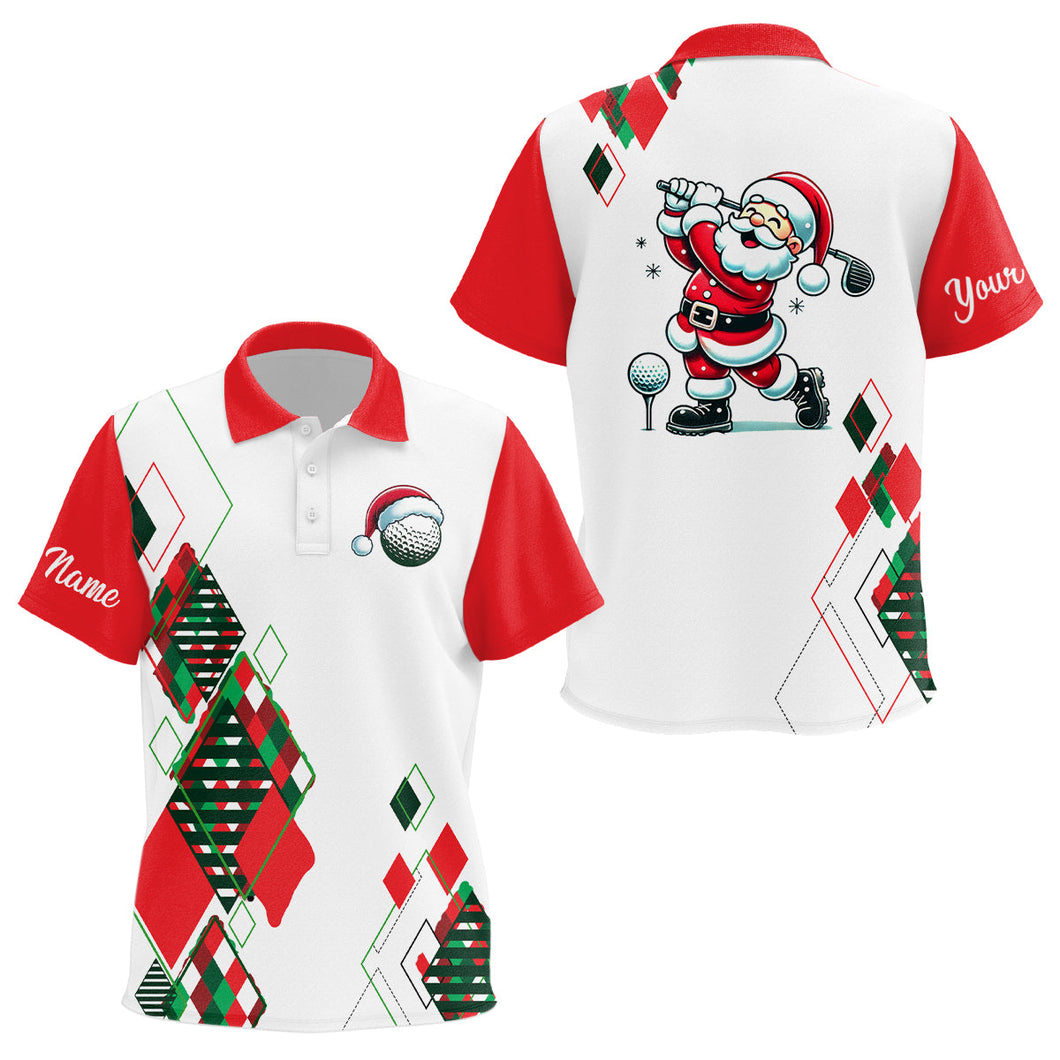 Christmas argyle pattern Santa Playing Golf Kid golf polo shirts Custom Xmas Kid golf outfit NQS9010