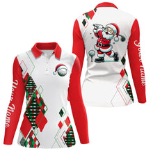 Load image into Gallery viewer, Christmas argyle pattern Santa Playing Golf Womens golf polo Shirt Custom Xmas ladies golf outfit NQS9010