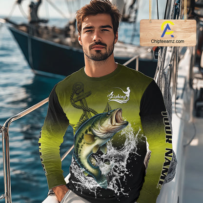 Personalized Largemouth Bass Fishing green scales fishing shirts Custom performance fishing apparel NQS11115