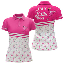 Load image into Gallery viewer, Funny Womens golf polo shirt custom pink and white flamingo golf shirts talk birdie to me NQS7527