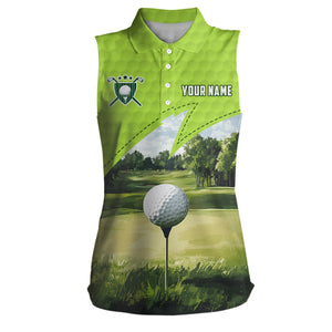 Green Womens sleeveless golf polos shirts custom female golf shirts, unique golf gifts for her NQS9261