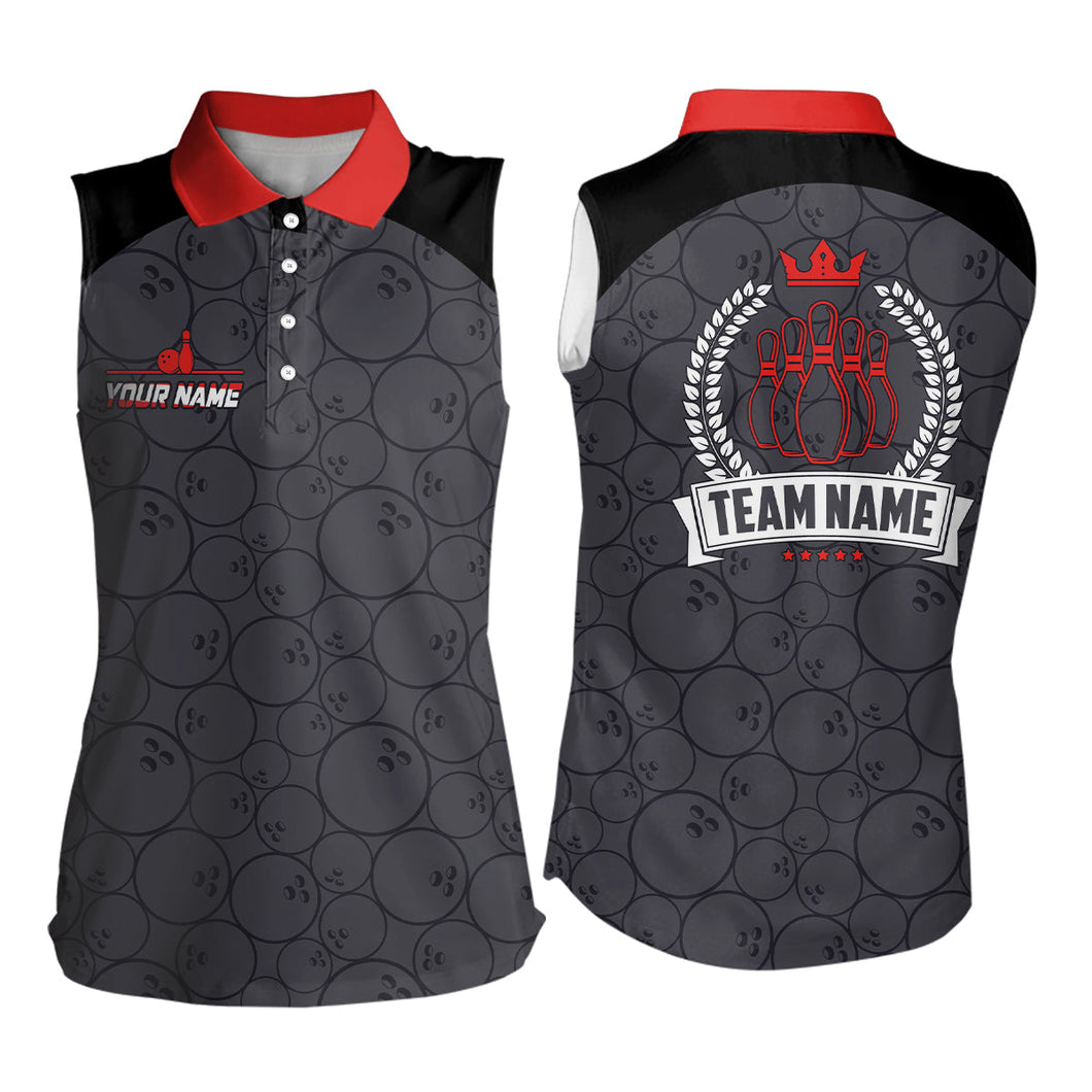 Personalized Camo Bowling Sleeveless Polo Shirts, Bowling team jerseys retro bowling shirts | Red NQS8350