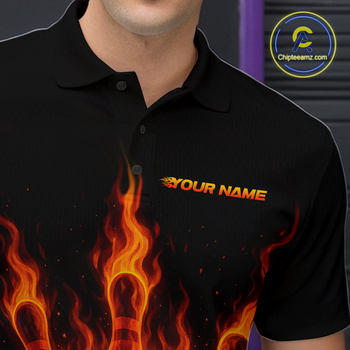 Custom Flame Bowling Polo, Quarter Zip Shirts for Men Custom Team Bowling Uniform NQS10521