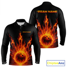 Load image into Gallery viewer, Custom Flame Bowling Polo, Quarter Zip Shirts for Men Custom Team Bowling Uniform NQS10521