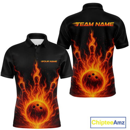 Custom Flame Bowling Polo, Quarter Zip Shirts for Men Custom Team Bowling Uniform NQS10521